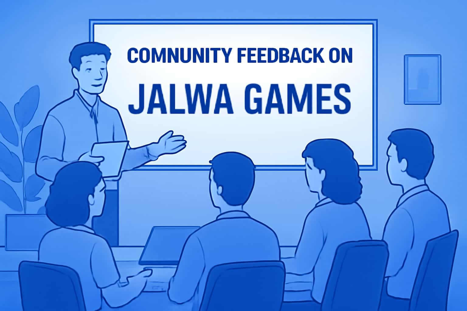 An illustration showcasing community interactions about Jalwa Games, highlighting user feedback.