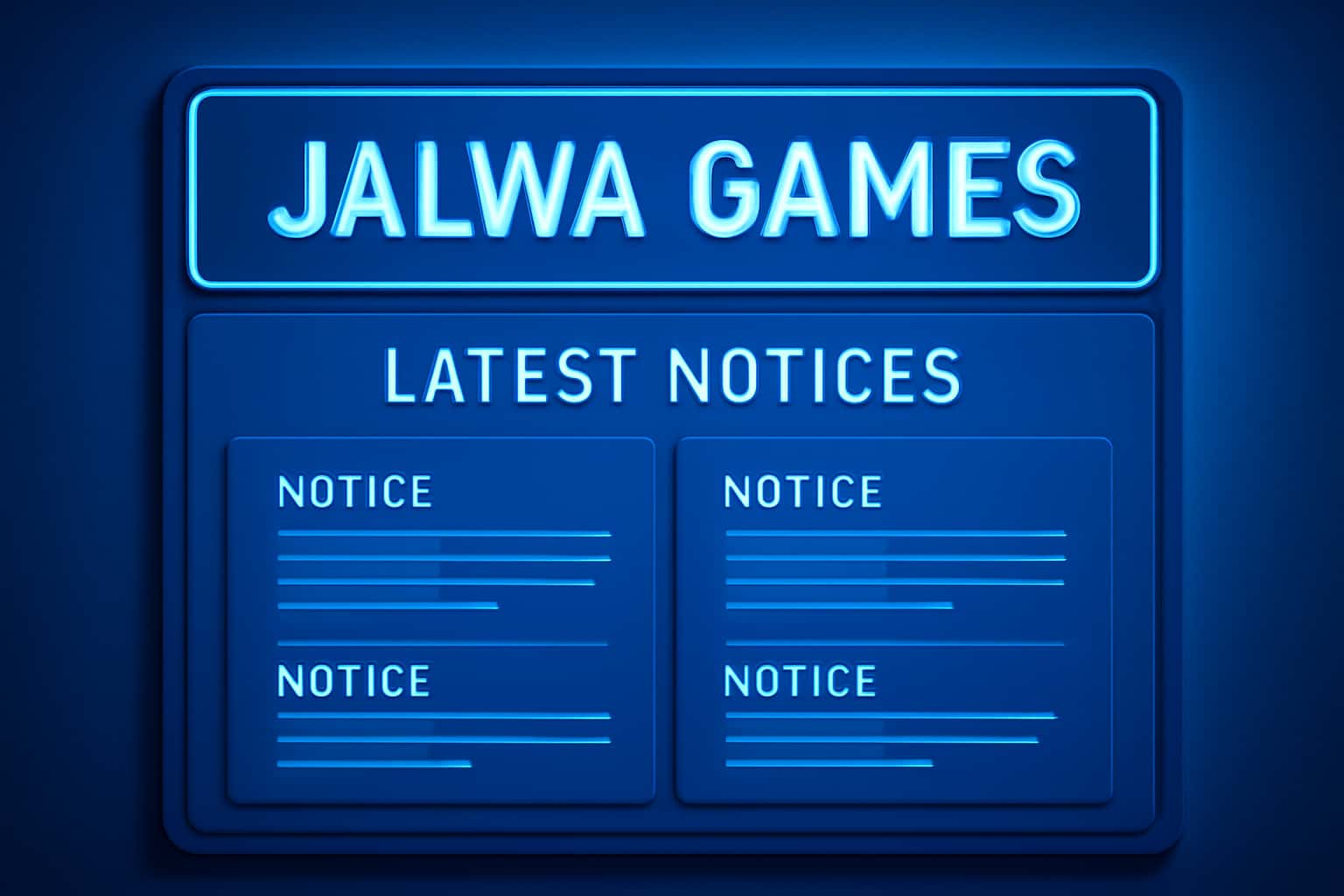 An informative scene about the latest updates and notices for Jalwa Games.